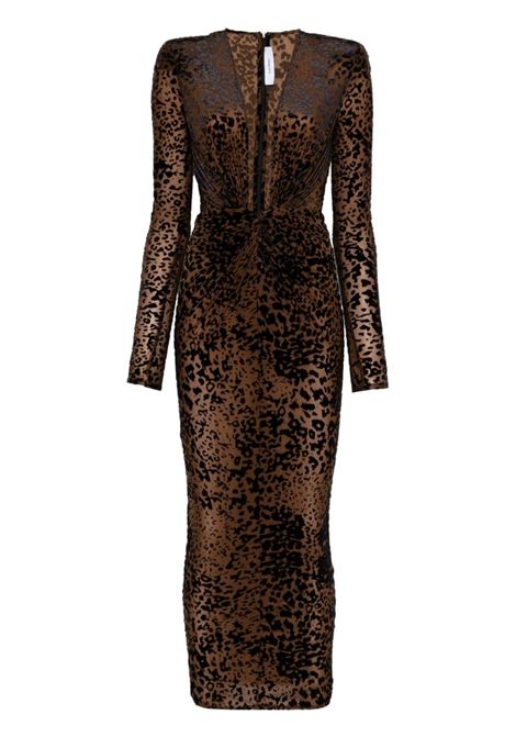 Abito midi con stampa leopardata in marrone Alex perry - donna